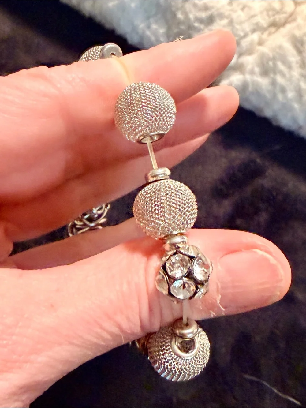 Artisan Style Silver Tone Mesh Bead Crystal Statement Bracelet